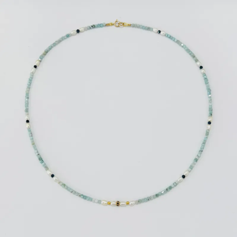blue sapphire bead on blue opal and pearl made by Theodosia