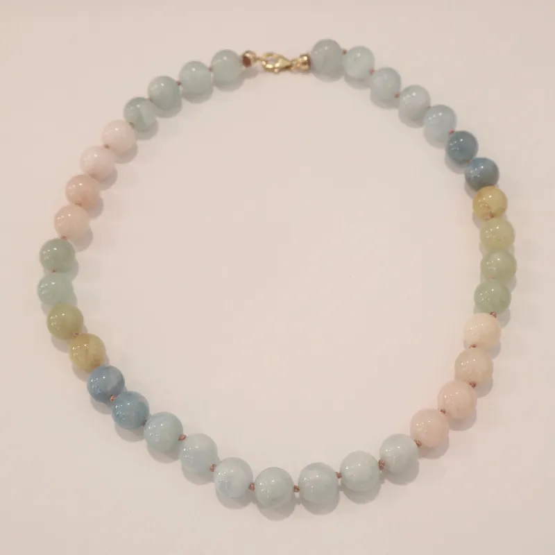 morganite gumball beads knotted necklace, 10 mm made by Theodosia