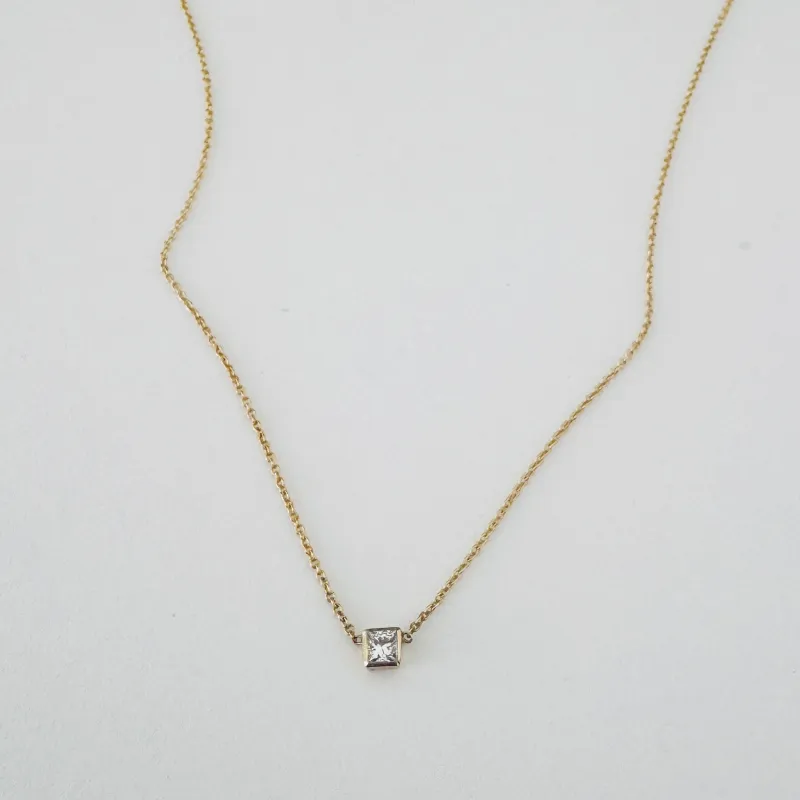 square bezel set diamond necklace made by Theodosia