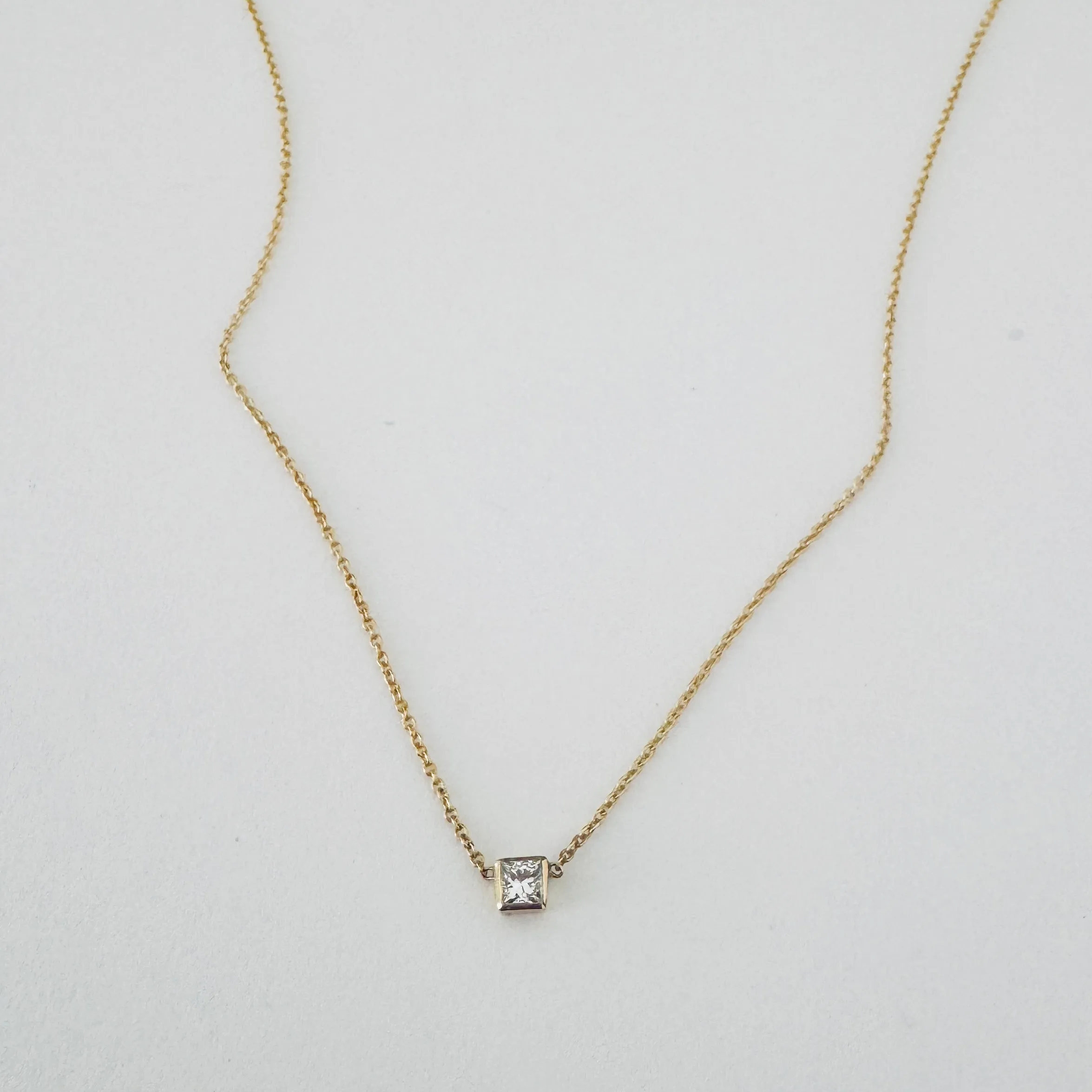 square bezel set diamond necklace sold by Theodosia