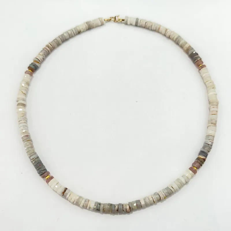 shaded opal and peach moonstone with 14kt gold beads made by Theodosia