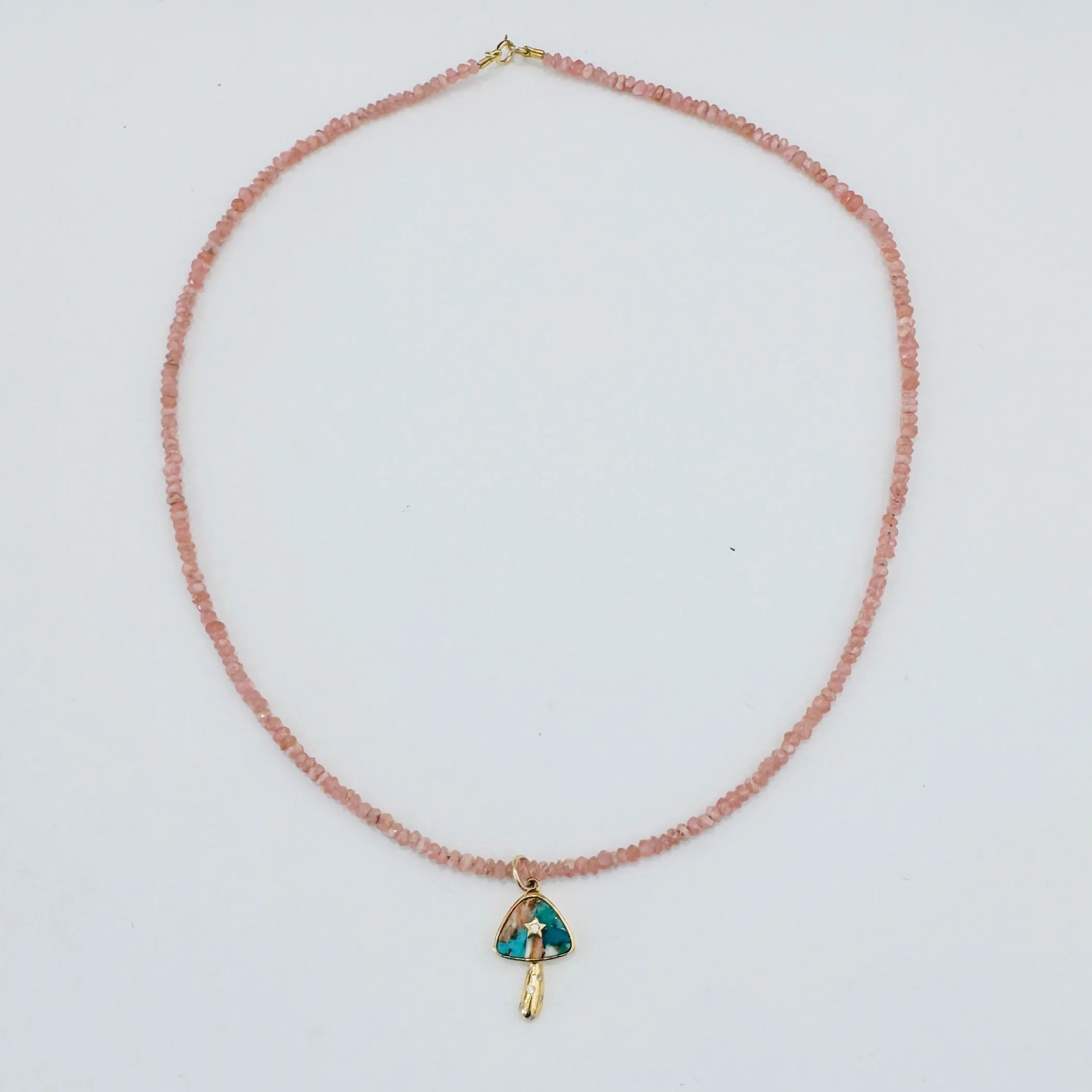 Rhodochrosite necklace with mushroom sold by Theodosia