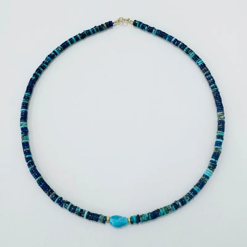 lapis, turquoise, and gold beads made by Theodosia