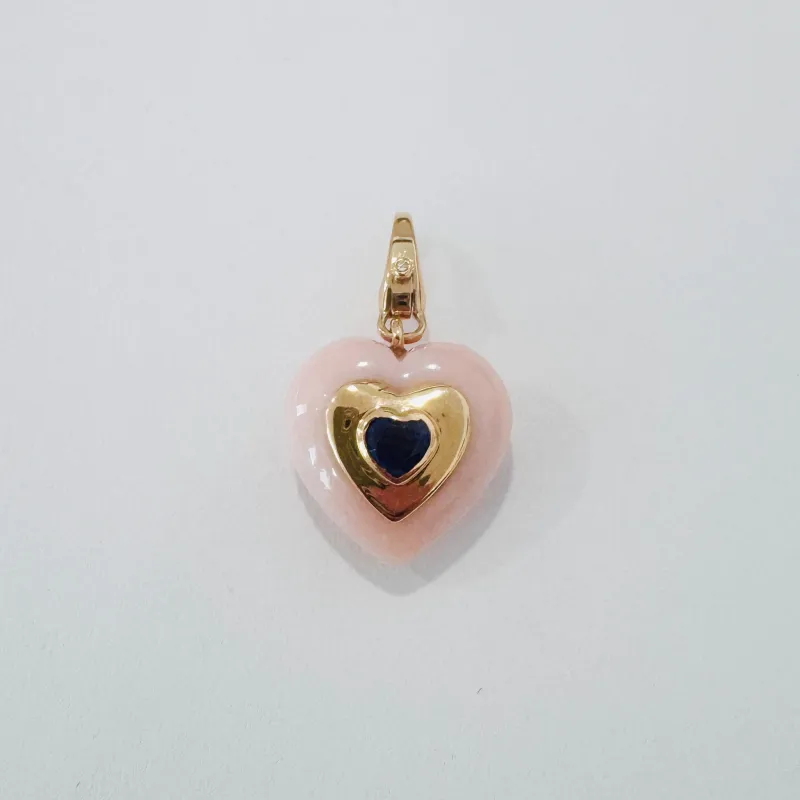 puffy pink opal heart pendant with kyanite made by Theodosia
