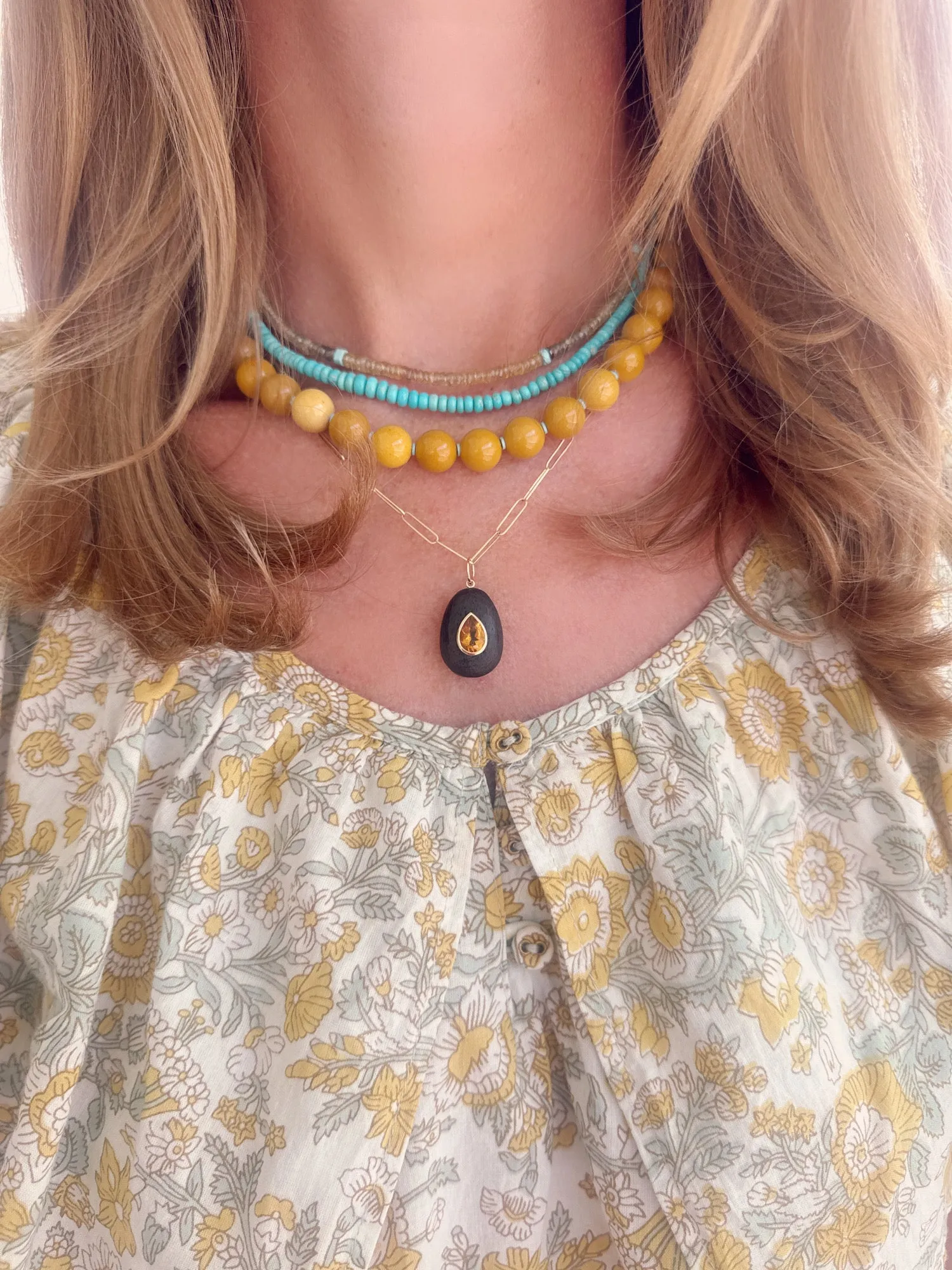bezel set teardrop citrine on wood sold by Theodosia product image thumbnail 2