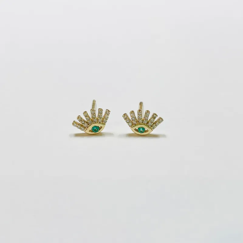 emerald and diamond evil eye studs made by Theodosia
