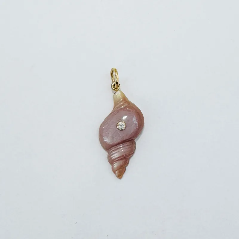 Peach moonstone conch pendant with bezel diamond made by Theodosia