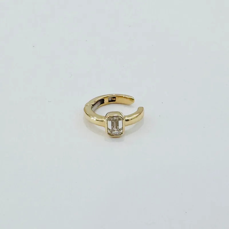 bezel set emerald cut diamond ear cuff made by Theodosia