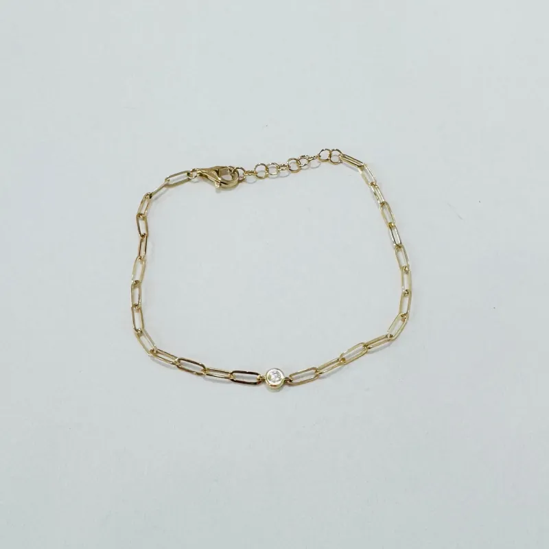 bezel diamond paperclip bracelet made by Theodosia