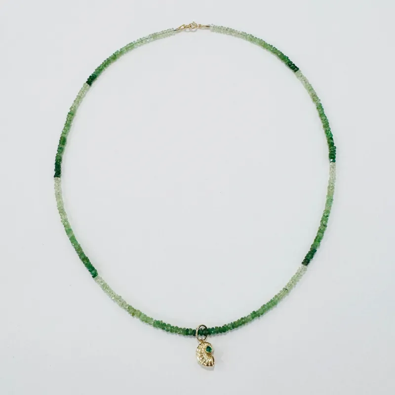 shaded emerald with nautilus charm made by Theodosia