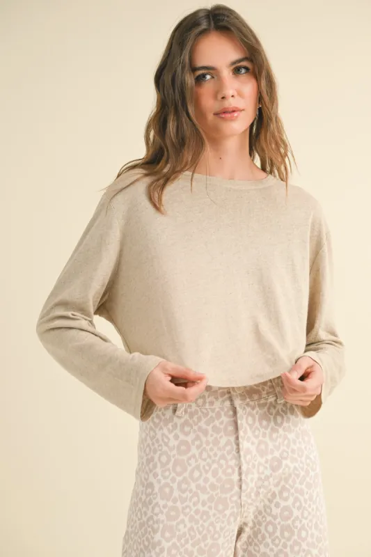 The Nicole Taupe Long Sleeve Top sold by Thread & Seed