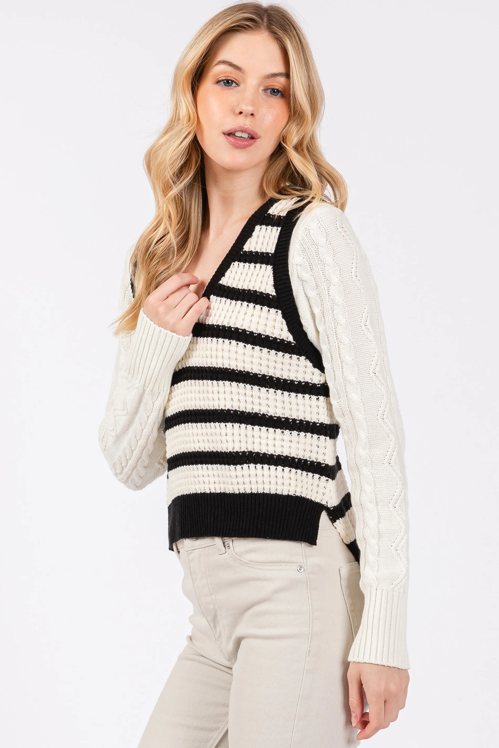 The Zaine Black Striped Sweater Vest sold by Thread & Seed product image thumbnail 4