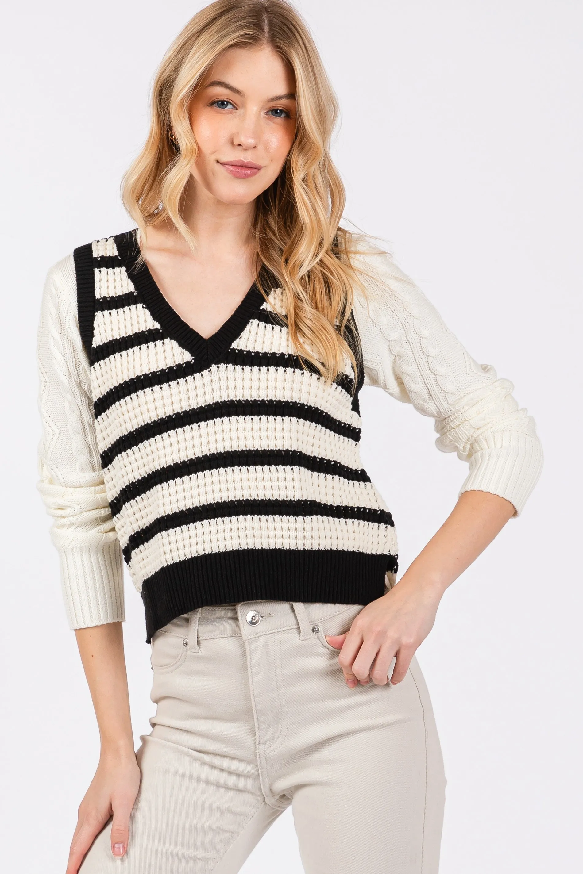 The Zaine Black Striped Sweater Vest sold by Thread & Seed product image thumbnail 5