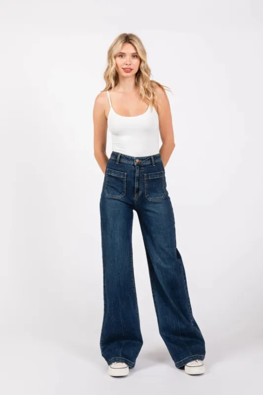 The Kyler Dark Patch Pocket Wide Leg Jeans by L.T.J. sold by Thread & Seed