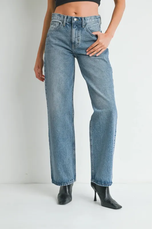 The Layla Medium Denim Relaxed Straight Leg Jeans sold by Thread & Seed