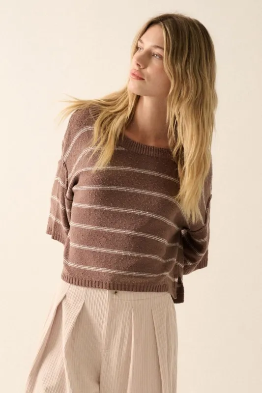 The Romy Espresso Striped Boatneck Top sold by Thread & Seed