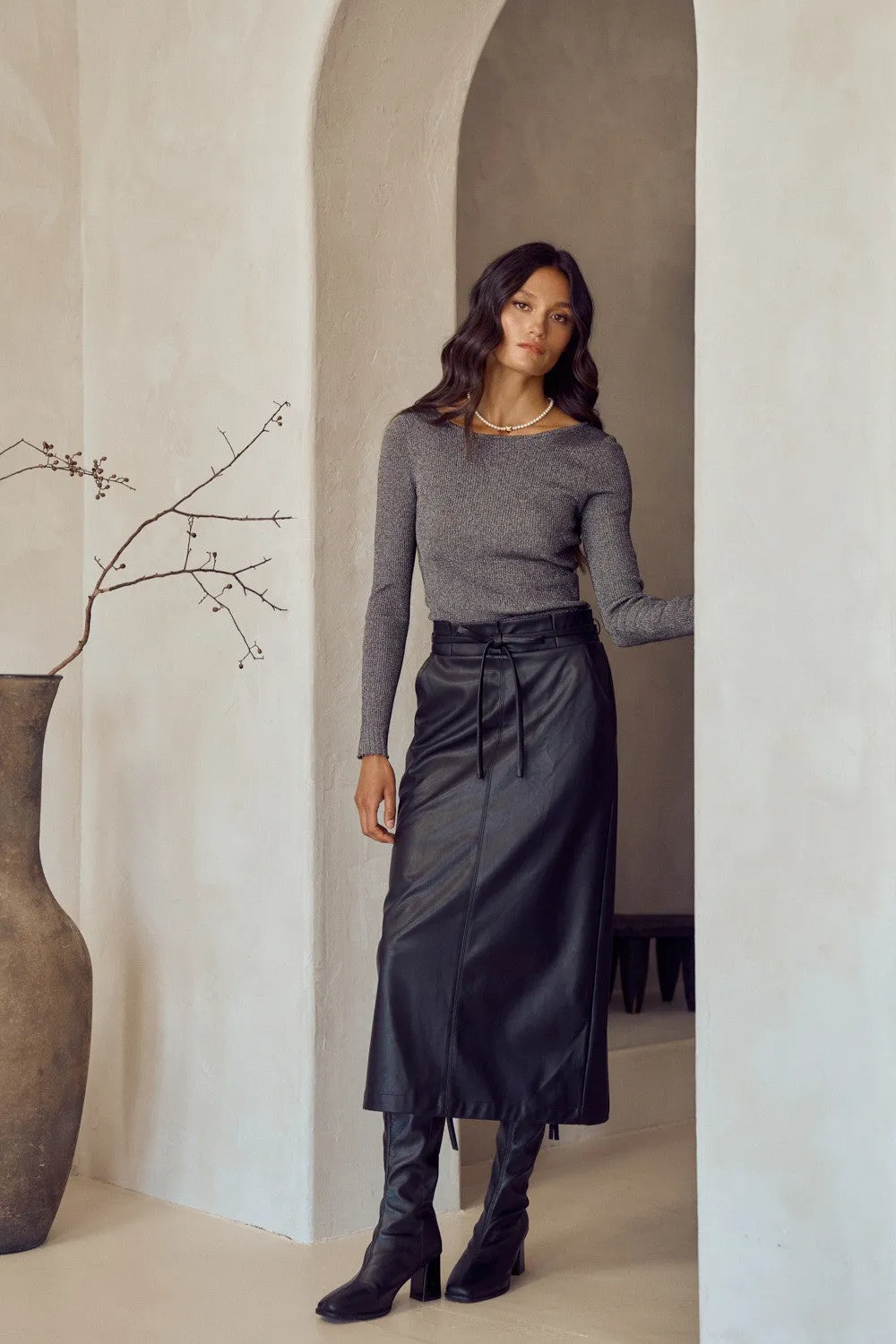 The Aquila Vegan Leather Tie Skirt sold by Thread & Seed product image thumbnail 4