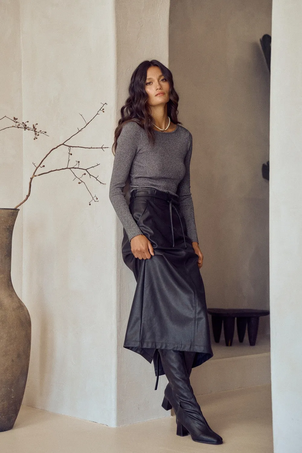 The Aquila Vegan Leather Tie Skirt sold by Thread & Seed product image thumbnail 2