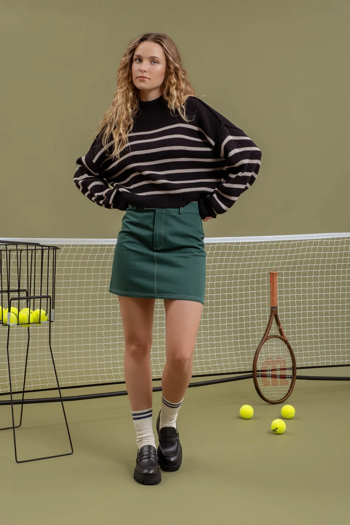 The Abbi Black Striped Mock Neck Sweater sold by Thread & Seed product image thumbnail 3