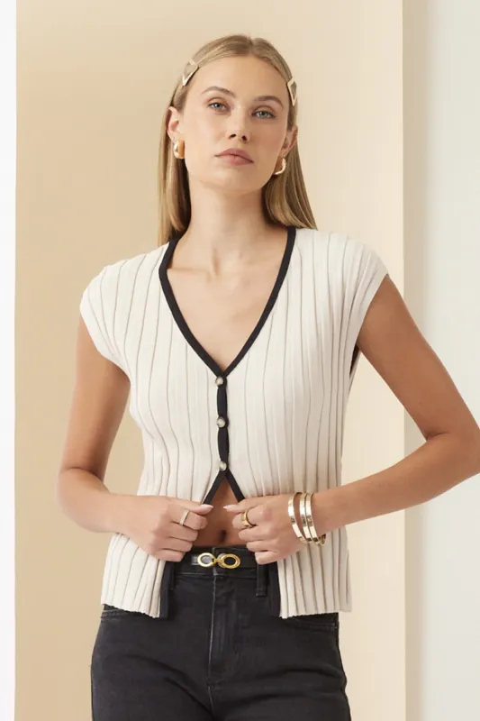 The Irena Black Contrast Knit Top sold by Thread & Seed