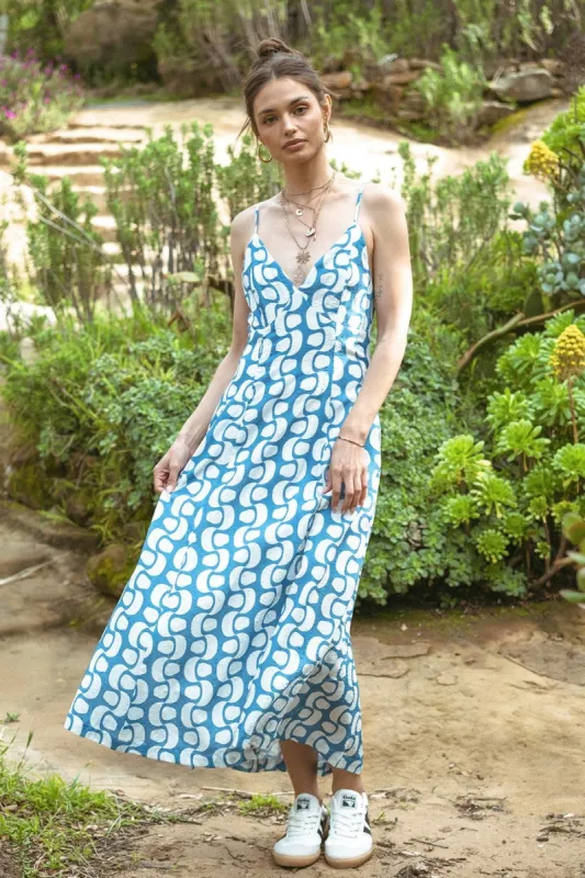 The Blythe Blue Open Back Maxi Dress sold by Thread & Seed