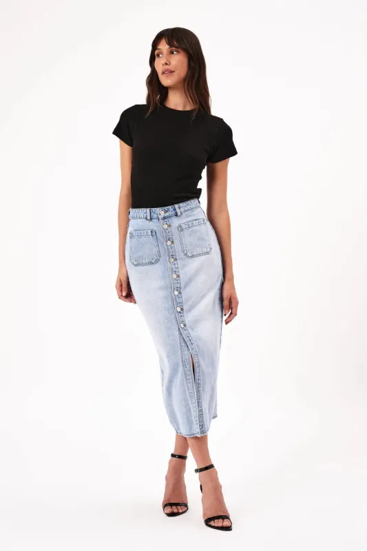 The Sailor Light Blue Denim Skirt by Rolla's sold by Thread & Seed