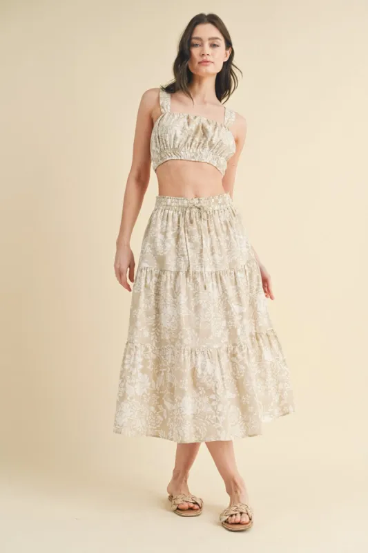 The Rona Taupe Floral Crop Top + Skirt Set - Sold Separately sold by Thread & Seed