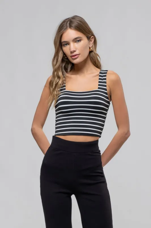 The Harlow Black Striped Crop Top sold by Thread & Seed