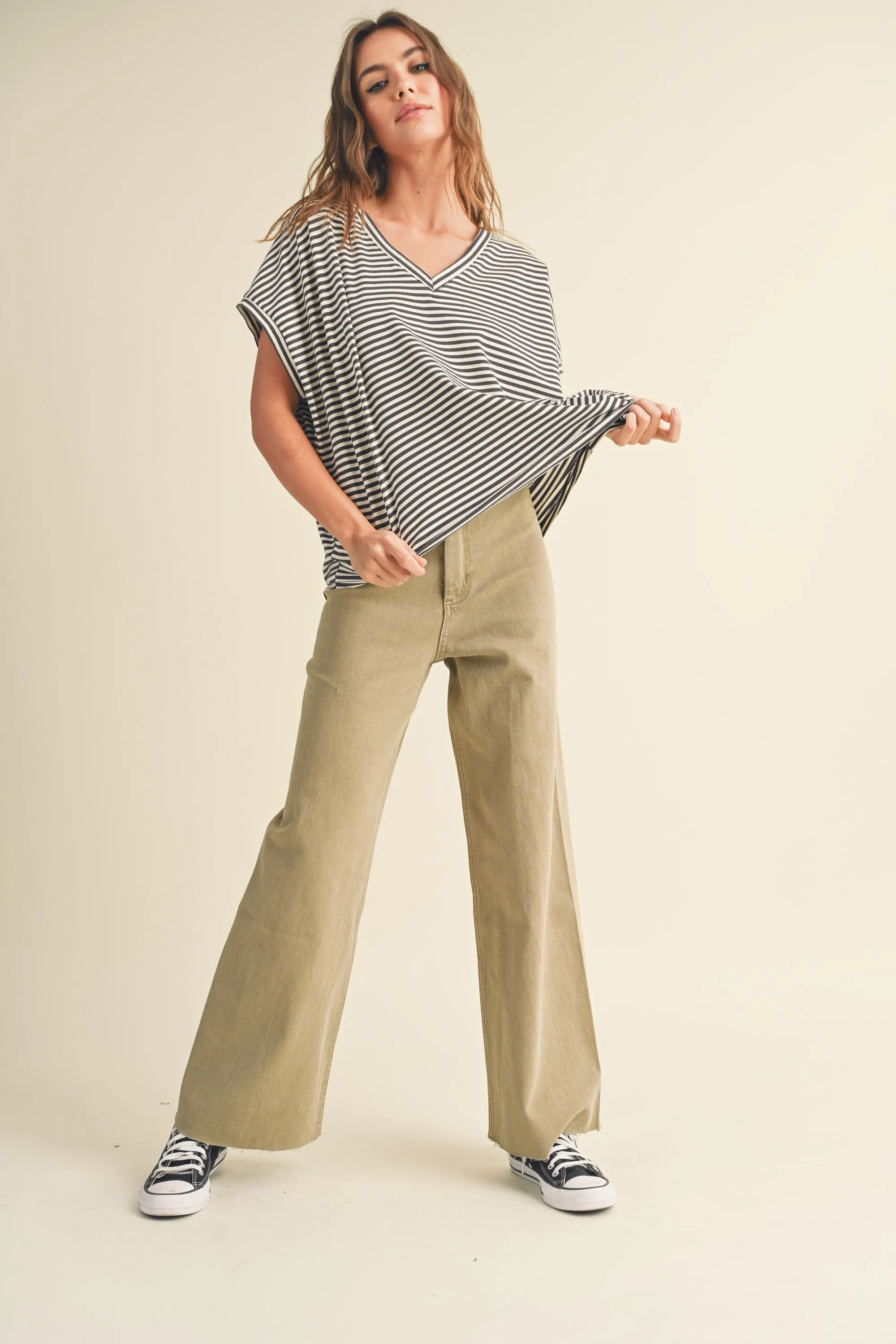 The Nico Striped Charcoal V-Neck Top sold by Thread & Seed product image thumbnail 2