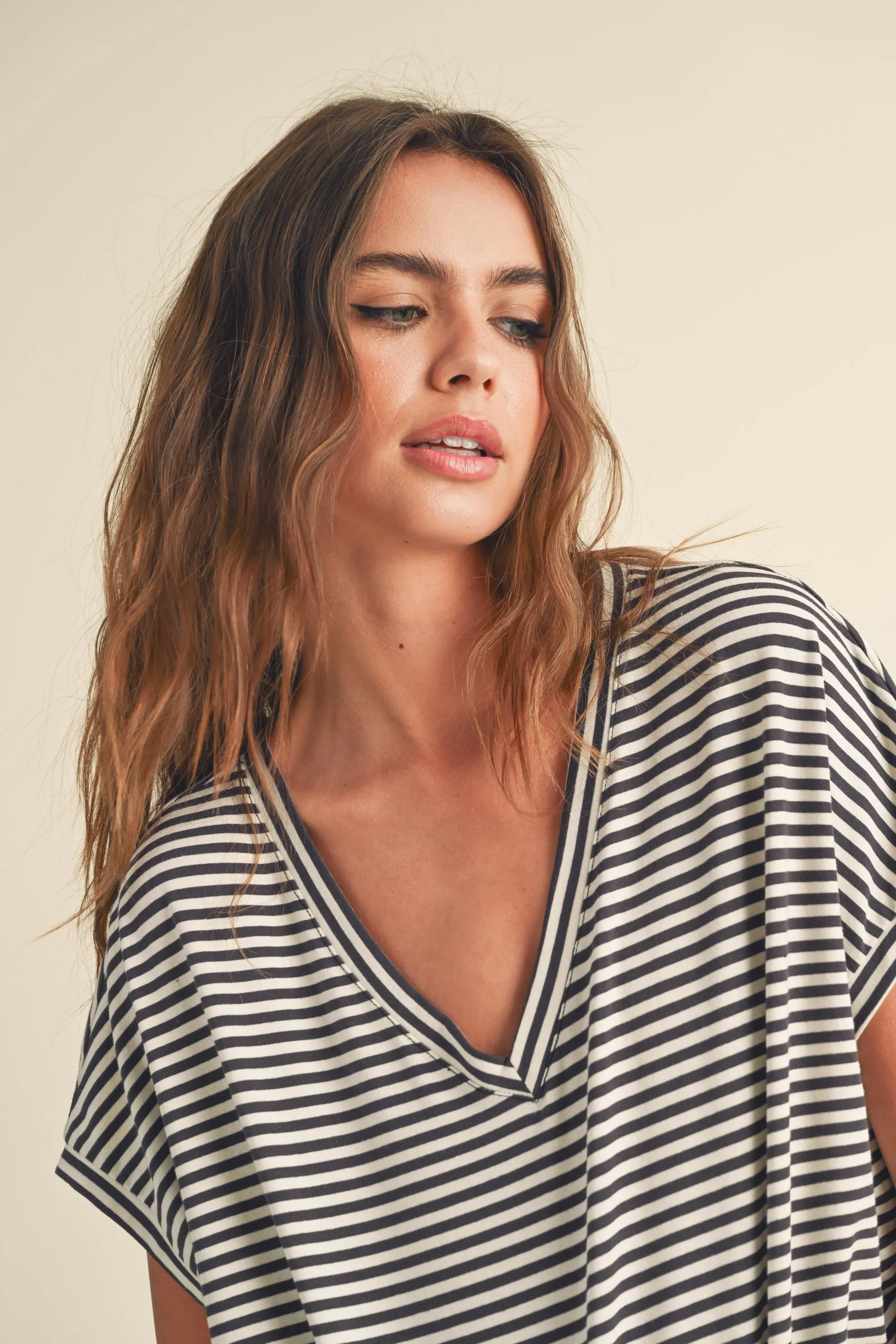 The Nico Striped Charcoal V-Neck Top sold by Thread & Seed product image thumbnail 3