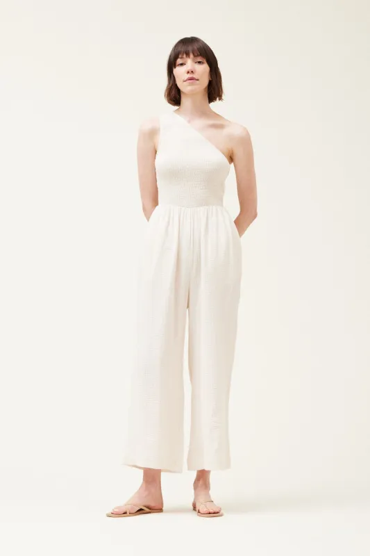 The Arlo Soy One Shoulder Gauze Jumpsuit sold by Thread & Seed