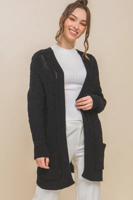 The Cassidy Cable Knit Open Cardigan sold by Thread & Seed