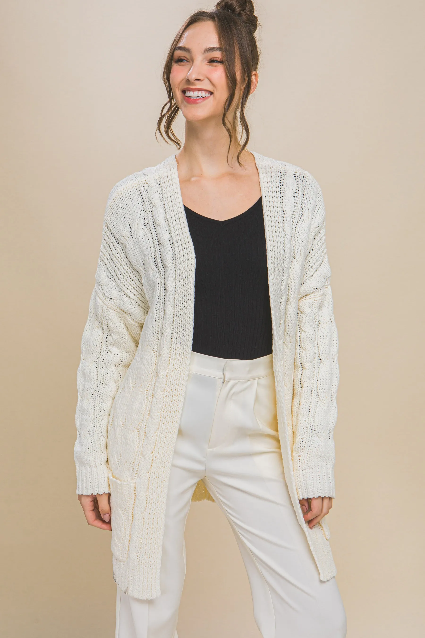 The Cassidy Cable Knit Open Cardigan sold by Thread & Seed product image thumbnail 3