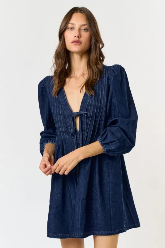 The Reverie Pleated Denim Romper sold by Thread & Seed