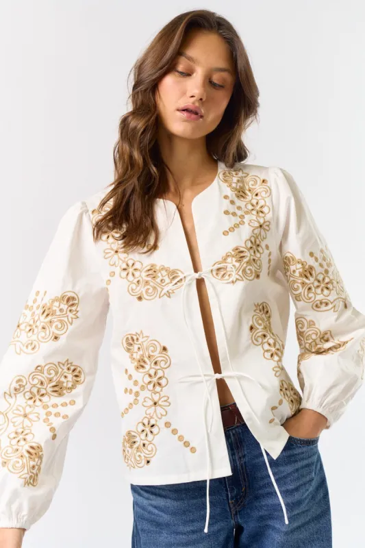 The Leticia Front Tie Embroidered Top sold by Thread & Seed