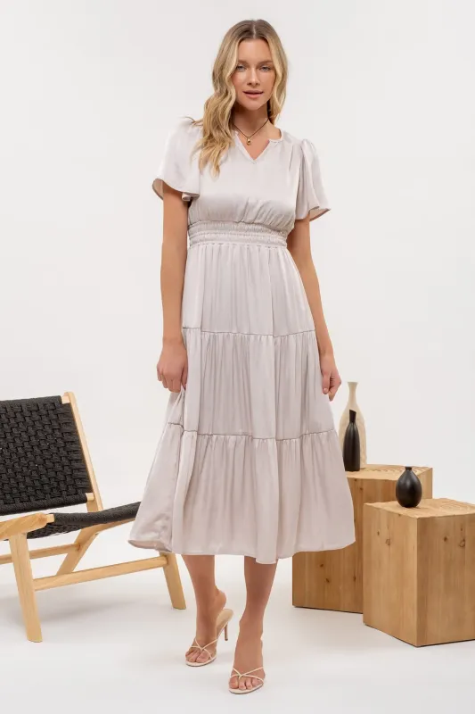 The Dixie Tiered Ivory Midi Dress sold by Thread & Seed