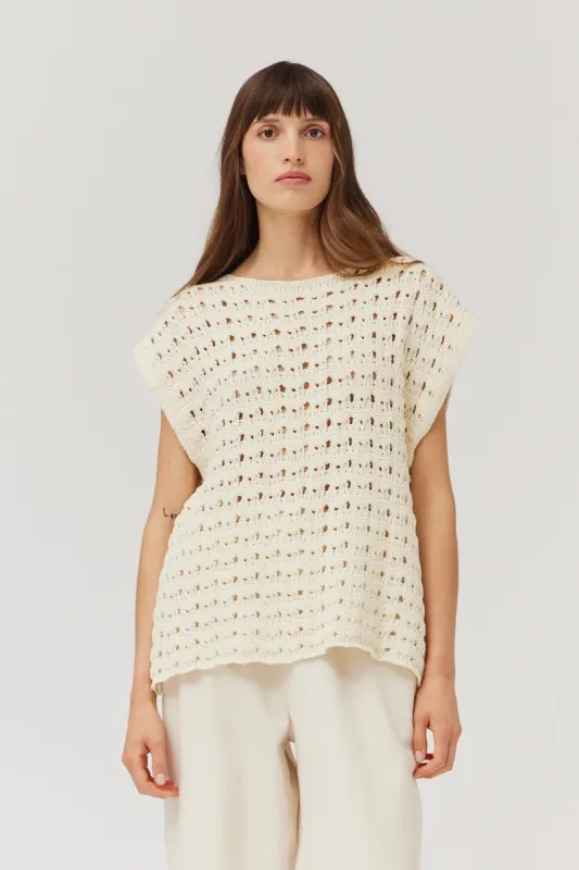 The Marcille Ivory Crochet Sweater sold by Thread & Seed