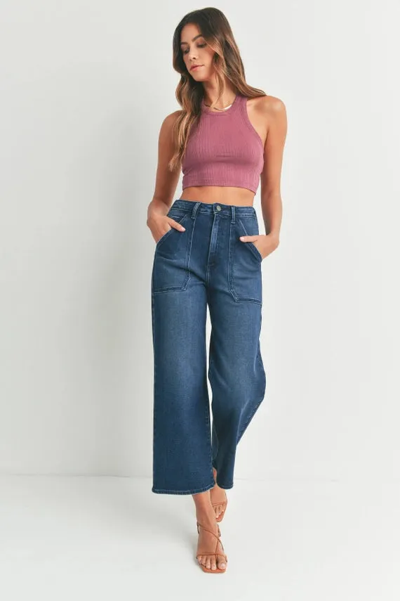 The Amyl Dark Denim Cargo Wide Leg Jeans sold by Thread & Seed