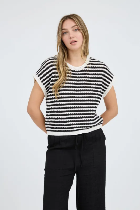 The Randie Black Stripe Crochet Sweater sold by Thread & Seed