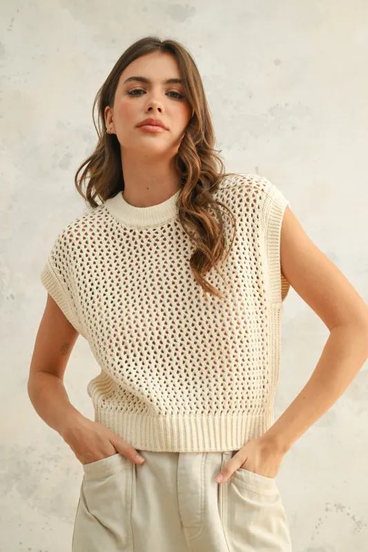 The Nevah Cream Crochet Knitted Top sold by Thread & Seed