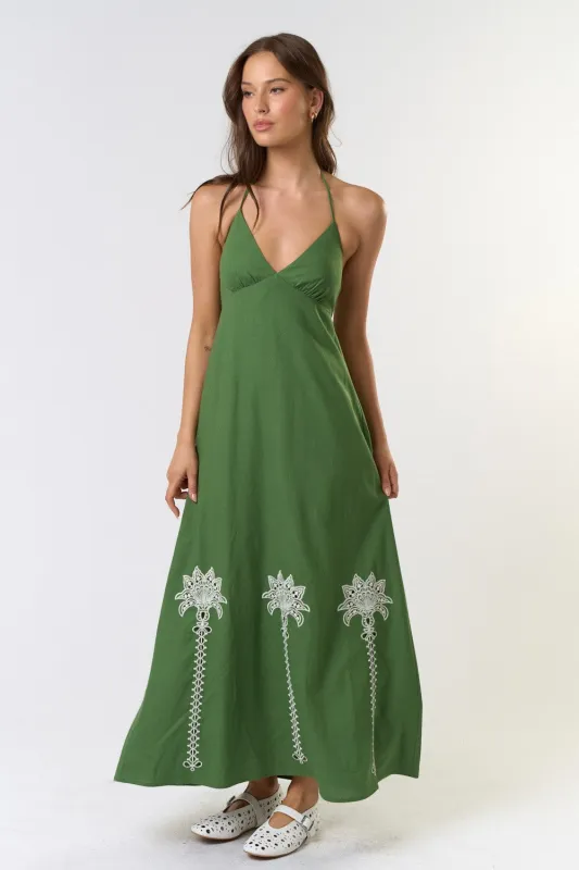 The Jocelyn Halter Embroidered Maxi Dress sold by Thread & Seed