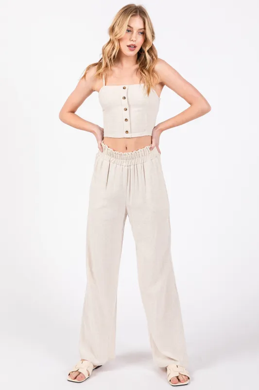 The Rayna Oatmeal Linen Wide Leg Pants sold by Thread & Seed