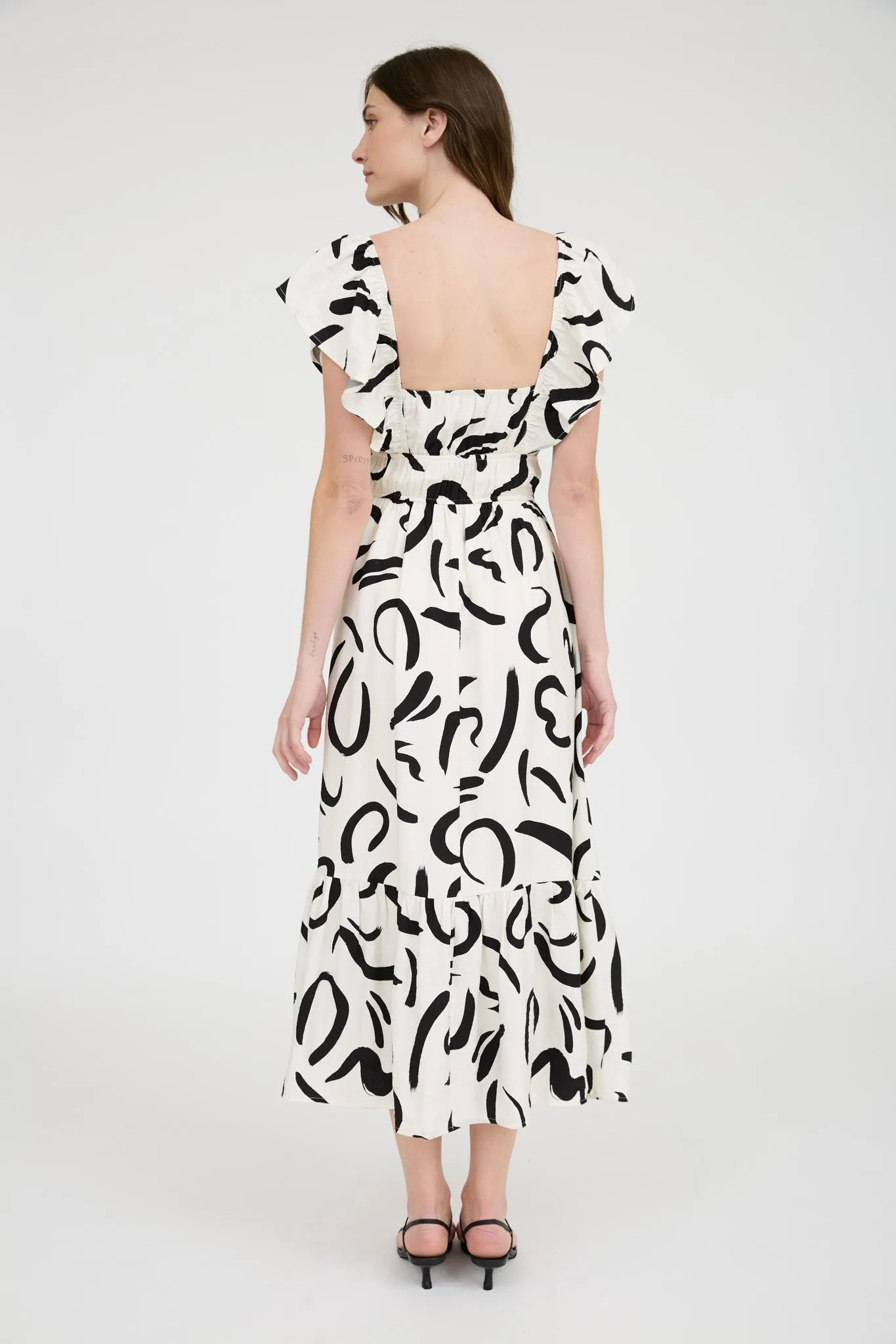 The Lydia Ivory Abstract Flutter Sleeve Dress sold by Thread & Seed product image thumbnail 2
