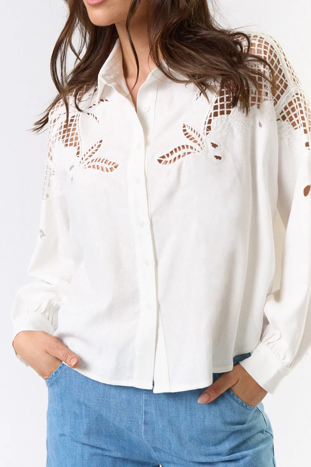 The Grace Embroidered Cutout Shirt sold by Thread & Seed
