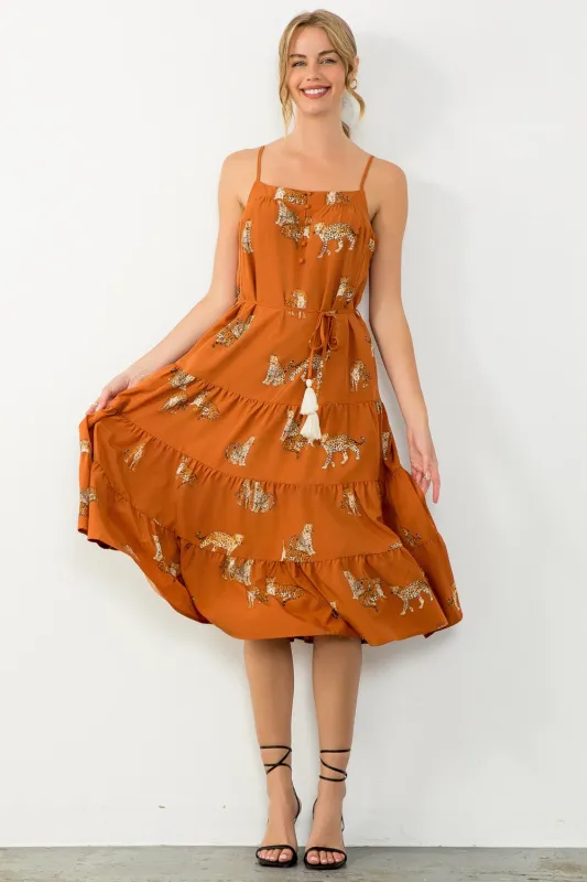 The Selina Cheetah Print Tiered Dress sold by Thread & Seed
