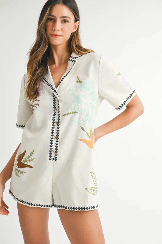 The Rosa Floral Embroidered Romper sold by Thread & Seed
