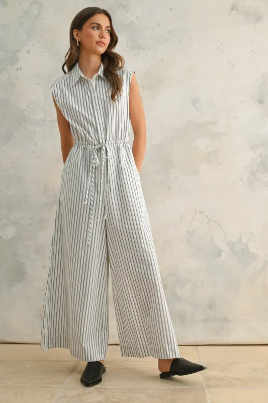 The Danica Striped Button Down Jumpsuit sold by Thread & Seed