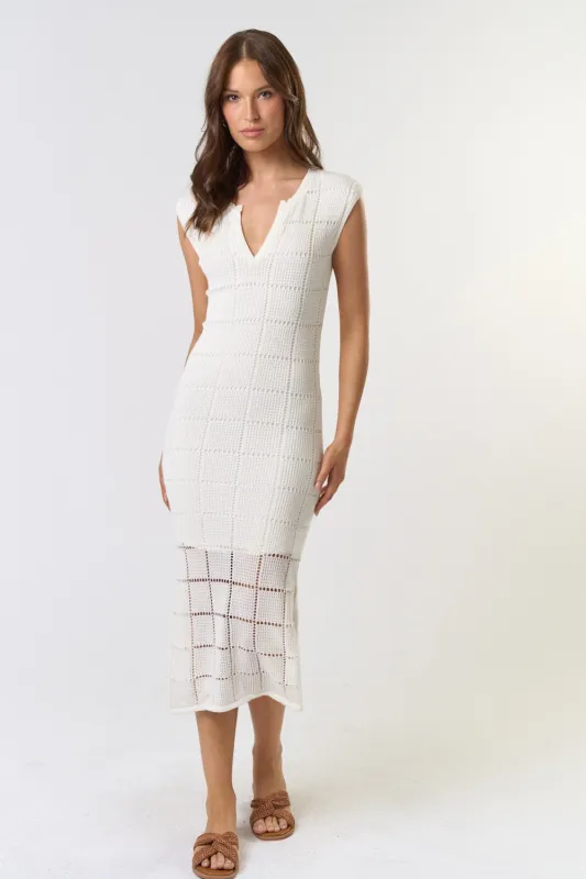 The Victoria Off White Knit Overlay Midi Dress sold by Thread & Seed