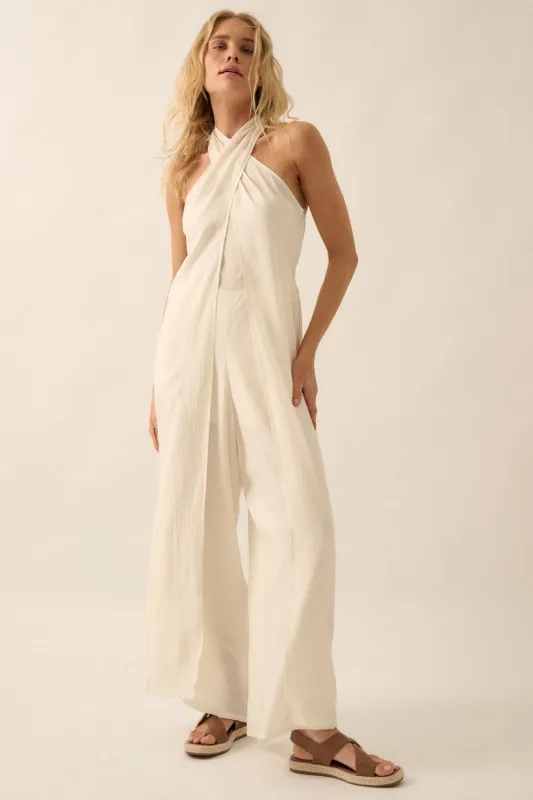 The Evelyn Convertible Halter Jumpsuit sold by Thread & Seed