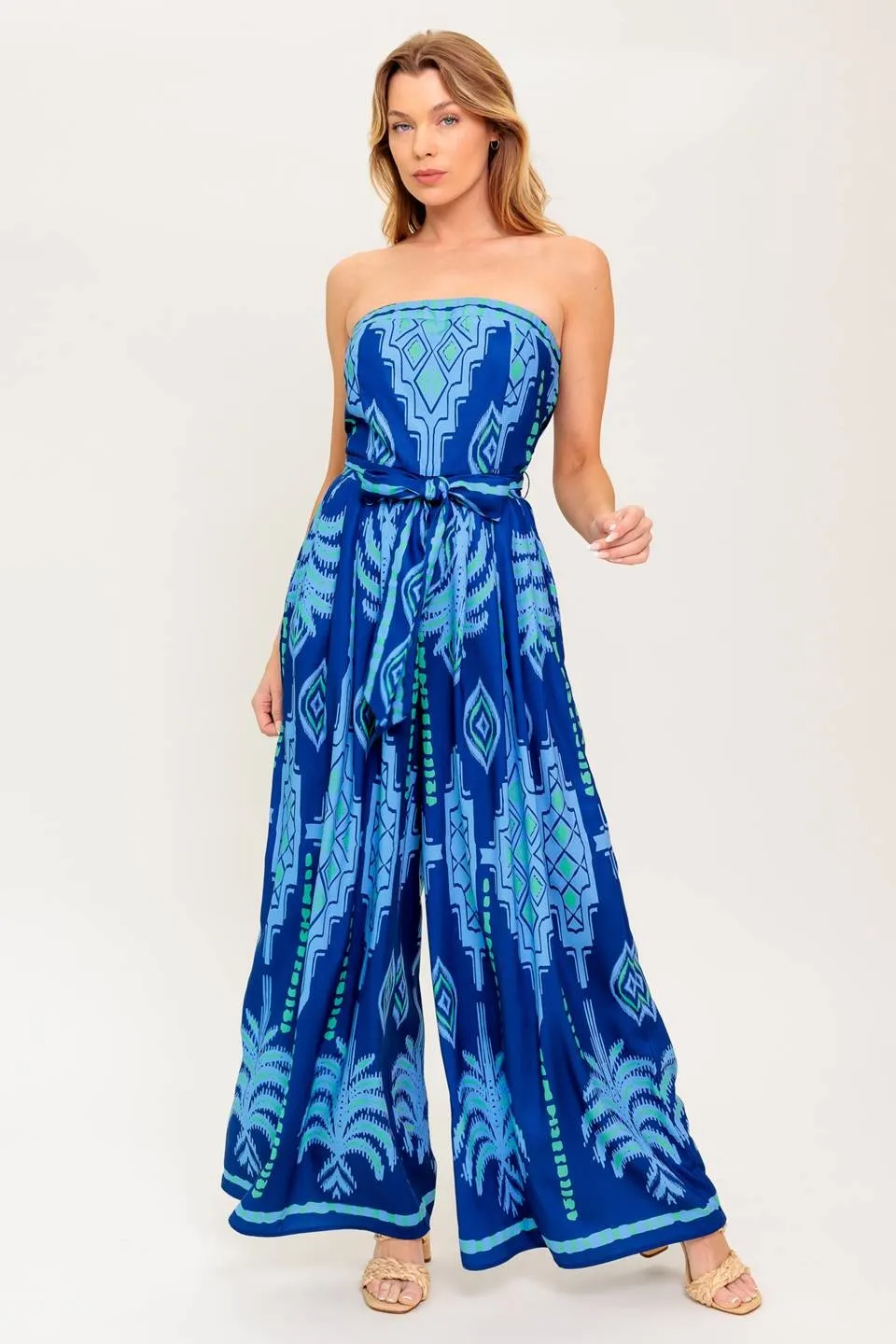 The Dyani Printed Strapless Jumpsuit sold by Thread & Seed
